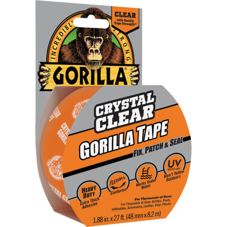 Gorilla Crystal Clear Duct Tape, 1.88 in. x 9 yd.